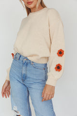 Lighthouse Flower Accent Sweater Cream