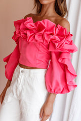 Midnight Mirage Puff Ruffle Crop Top Doll Pink