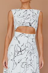 Shaniqua Cut-Out Sleeveless Midi Dress Print White