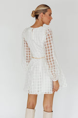 Tatiana Long Sleeve Plaid Mini Dress White