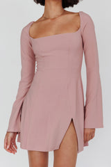 Kieran Long Sleeve A-Line Mini Dress Blush