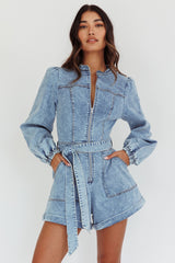 Real World Zip Front Romper Denim Blue