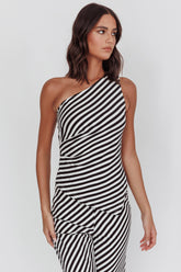 Golden Beach One-Shoulder Asymmetric Top Black Stripe