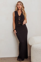 Sonorous Sleeveless Front Tie Knit Top Black