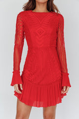 Dreamy Long Sleeve Mini Dress Red