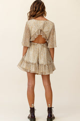 Flissy Angel Sleeve Cut-Out Babydoll Dress Leopard Print Mustard