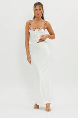 Rose Garden Satin Maxi Skirt White