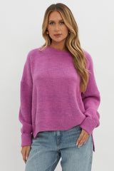 Kayce Dropped Shoulder Knit Sweater Fuchsia