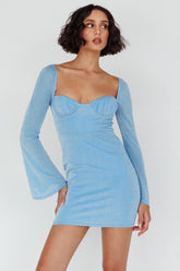 Dreaming Of Rome Laced Back Mini Dress Sparkle Blue