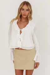 La Demure Tie Front Frill Blouse White