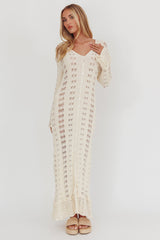 Portside Long Sleeve Knit Maxi Dress Cream