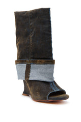 AZALEA WANG TIN BROWN CUFFED WEDGE BOOTIE