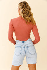 Tina Long Sleeve Ribbed Turtleneck Top Desert Rose