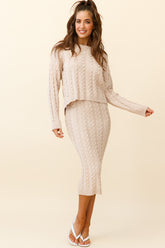 Cozy Up Cable Knit Midi Skirt Beige