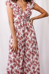 Marcia Ruffle Strap Wide Leg Jumpsuit Floral Print Beige
