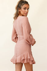 Maddox Long Sleeve Layered Ruffle Hem Dress Rose