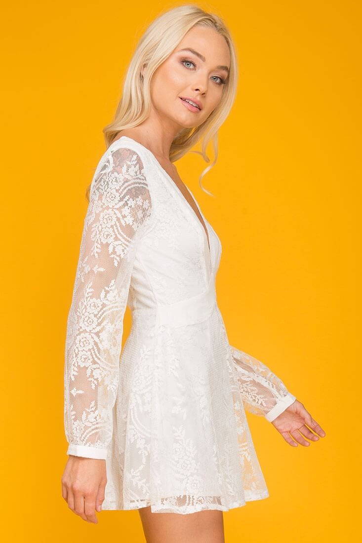 Helena Embroidered Sleeve Romper White