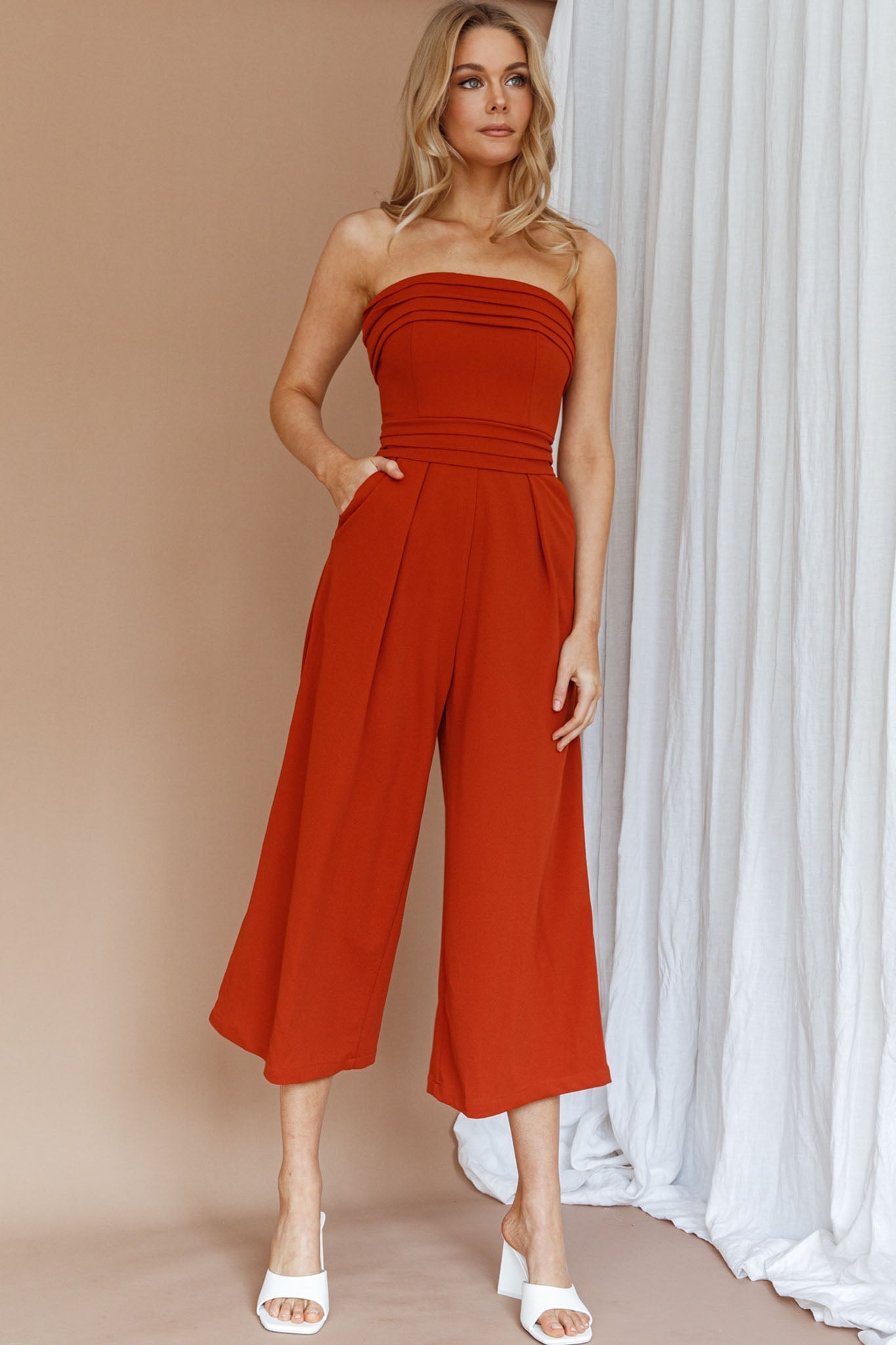 Chosen Strapless Wide Leg Jumpsuit Orange
