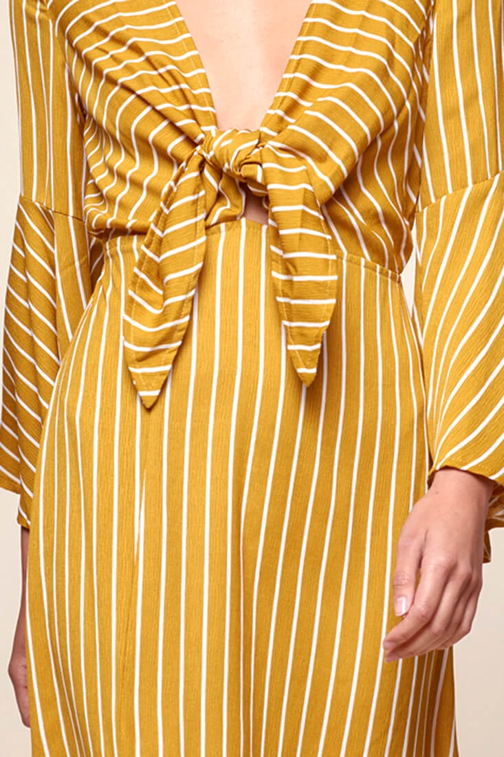 Jaedyn Waist Tie Bell Sleeve Dress Mustard