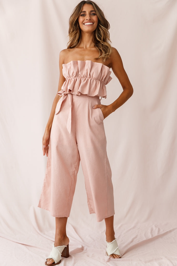 Thea Ruffle Crop Top Jumpsuit Blush