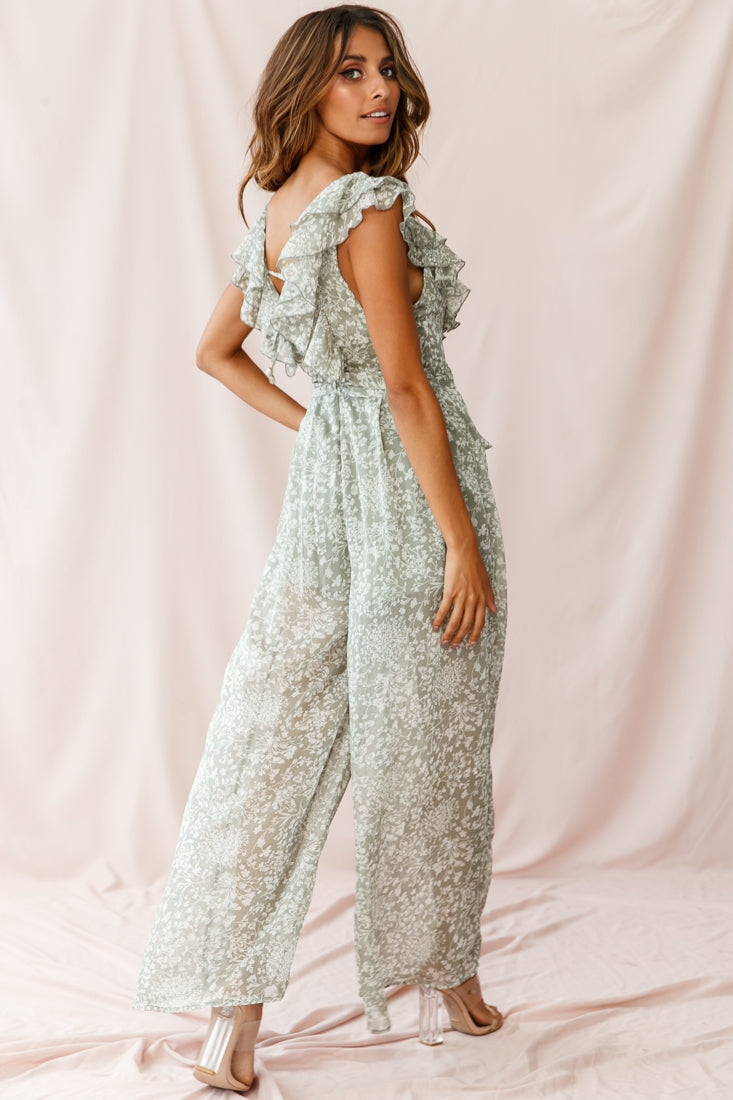 Marcia Ruffle Strap Wide Leg Jumpsuit Olive