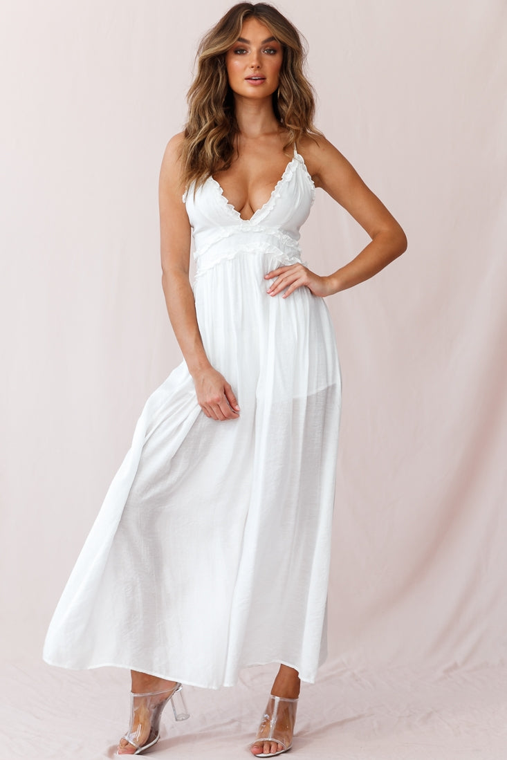 Laney Wide Leg Ruffle Detail Jumpsuit White