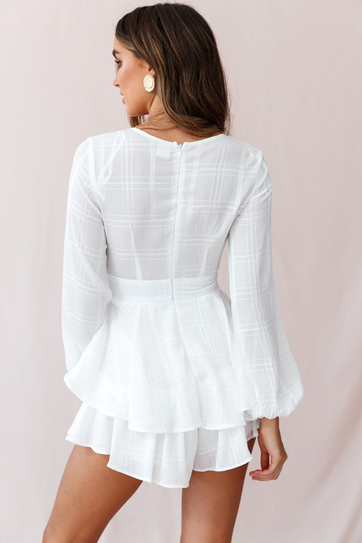 Maddox Fit & Flare Long Sleeve Romper White