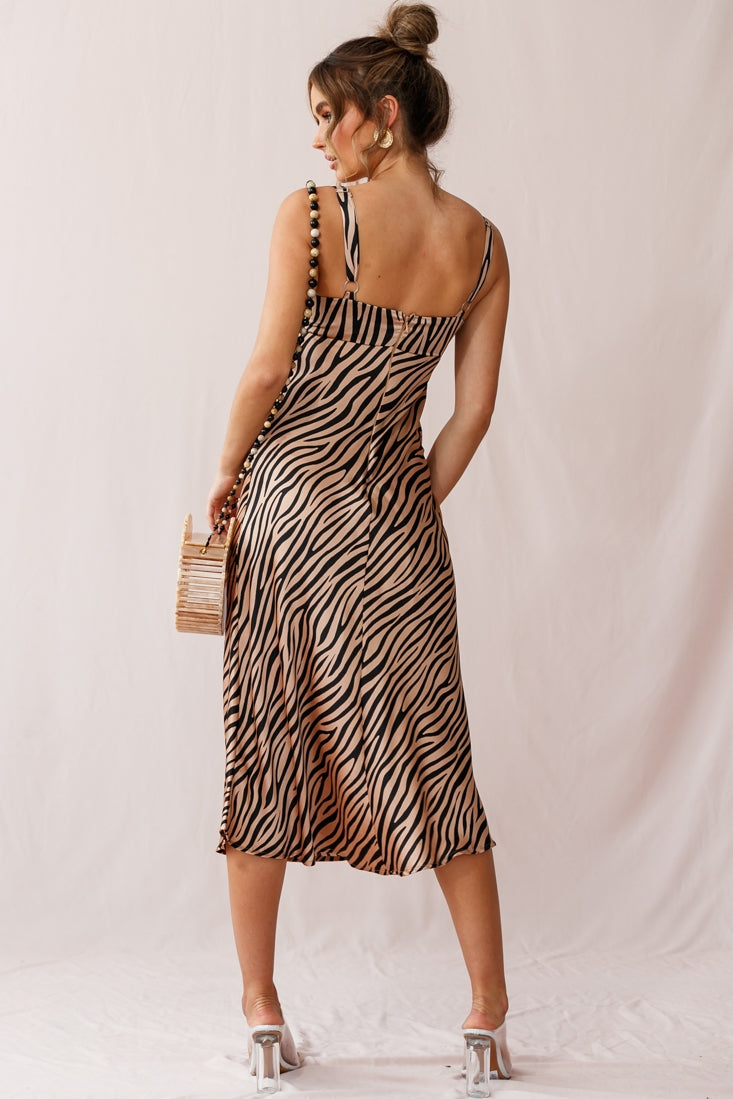 Perfect Day Satin Midi Dress Bronze/Black