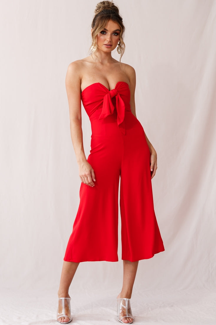 Khloe Summer Bow Tie Jumpsuit Red