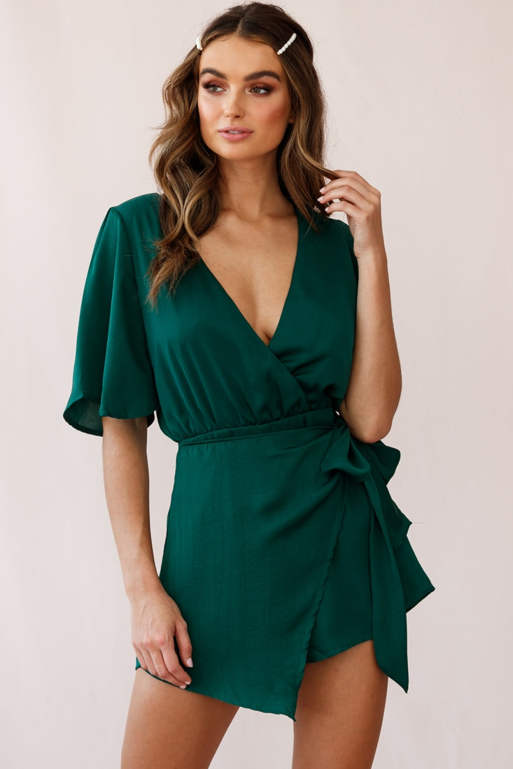 Nadi V-Neckline Wrap Romper Forest Green