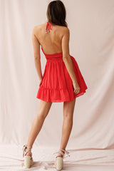 Jordan Halterneck Waist Tie Dress Red