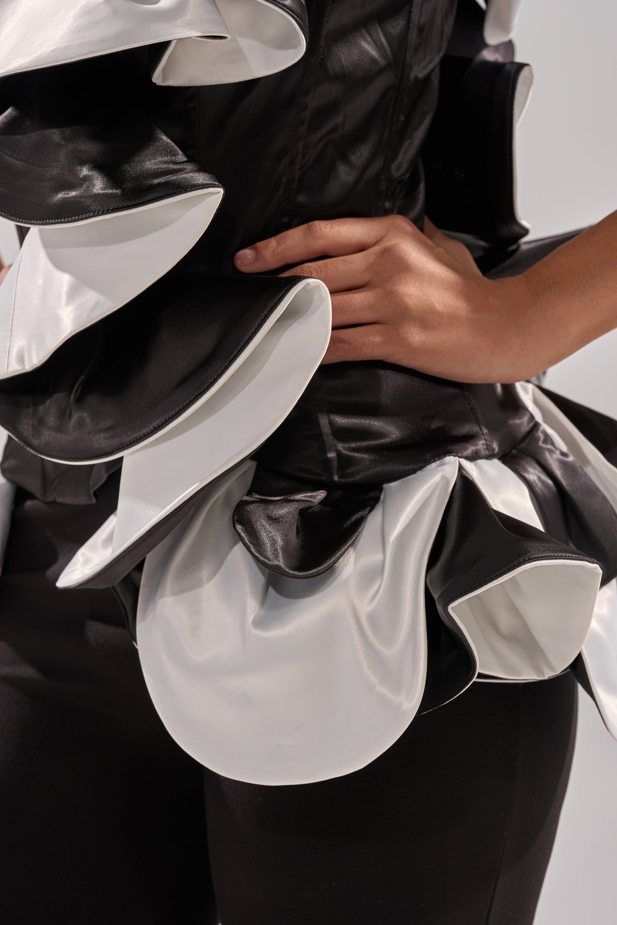 SNOB IS A HABIT RUFFLE DETAIL SATIN TOP