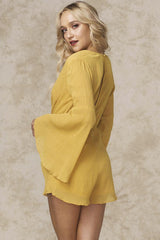 Yonce Deep V Bell Sleeve Romper Mustard