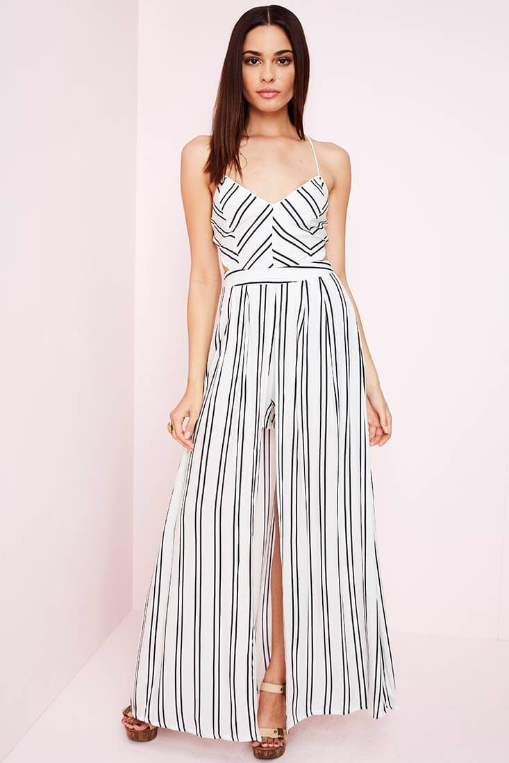 Sidney Striped Maxi Romper White Black