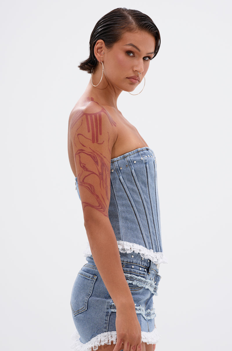 DARLING LACE TRIM DENIM CORSET