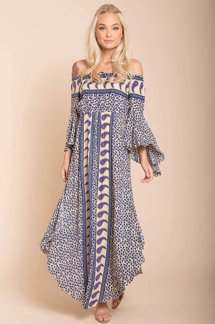 Lilia Tube Maxi Dress Beige Purple