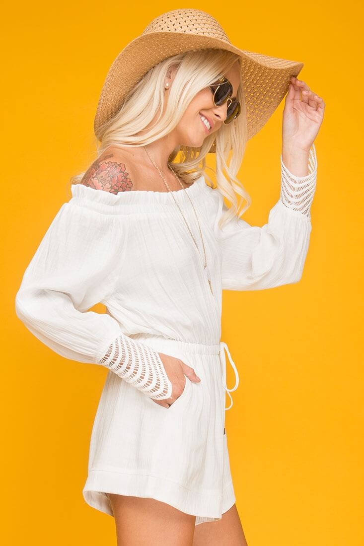 Leyla Eyelet Cuff Romper White