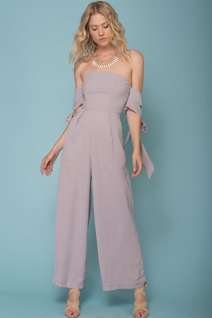 Kyndall Off The Shoulder Tube Top Jumpsuit Grey