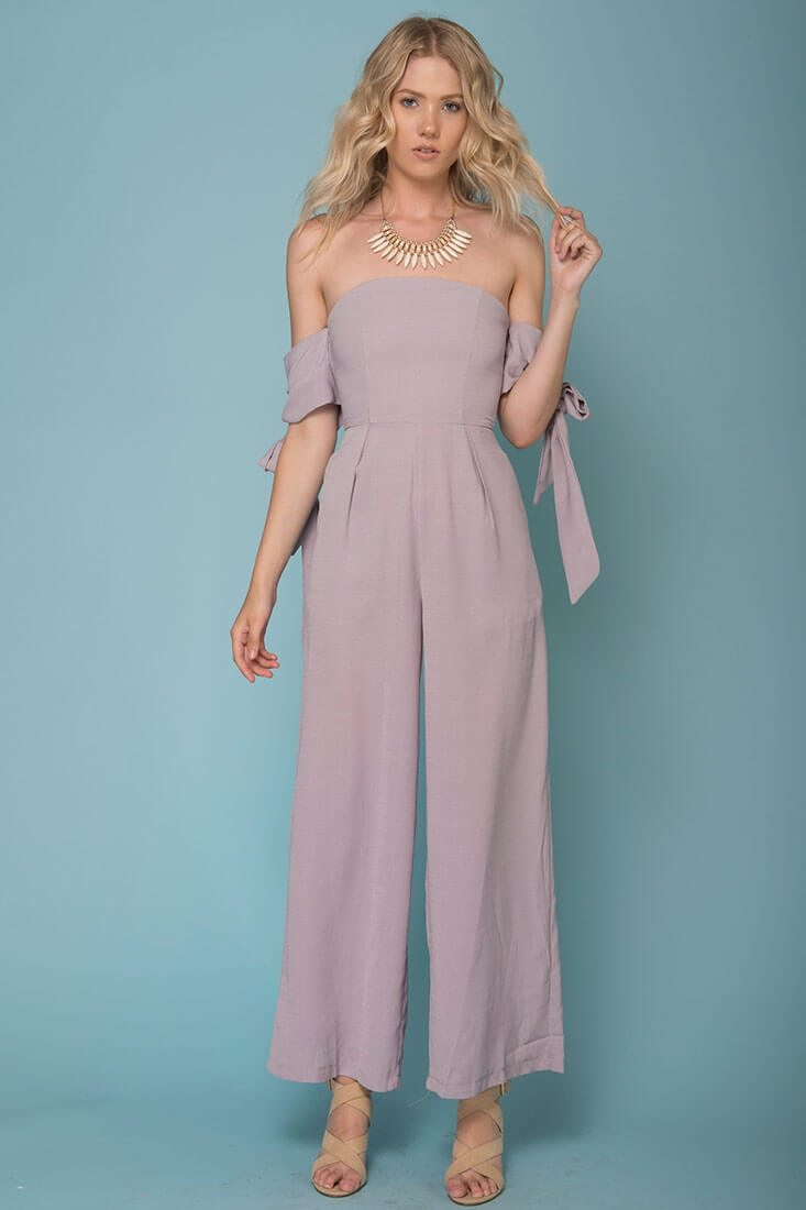 Kyndall Off The Shoulder Tube Top Jumpsuit Grey