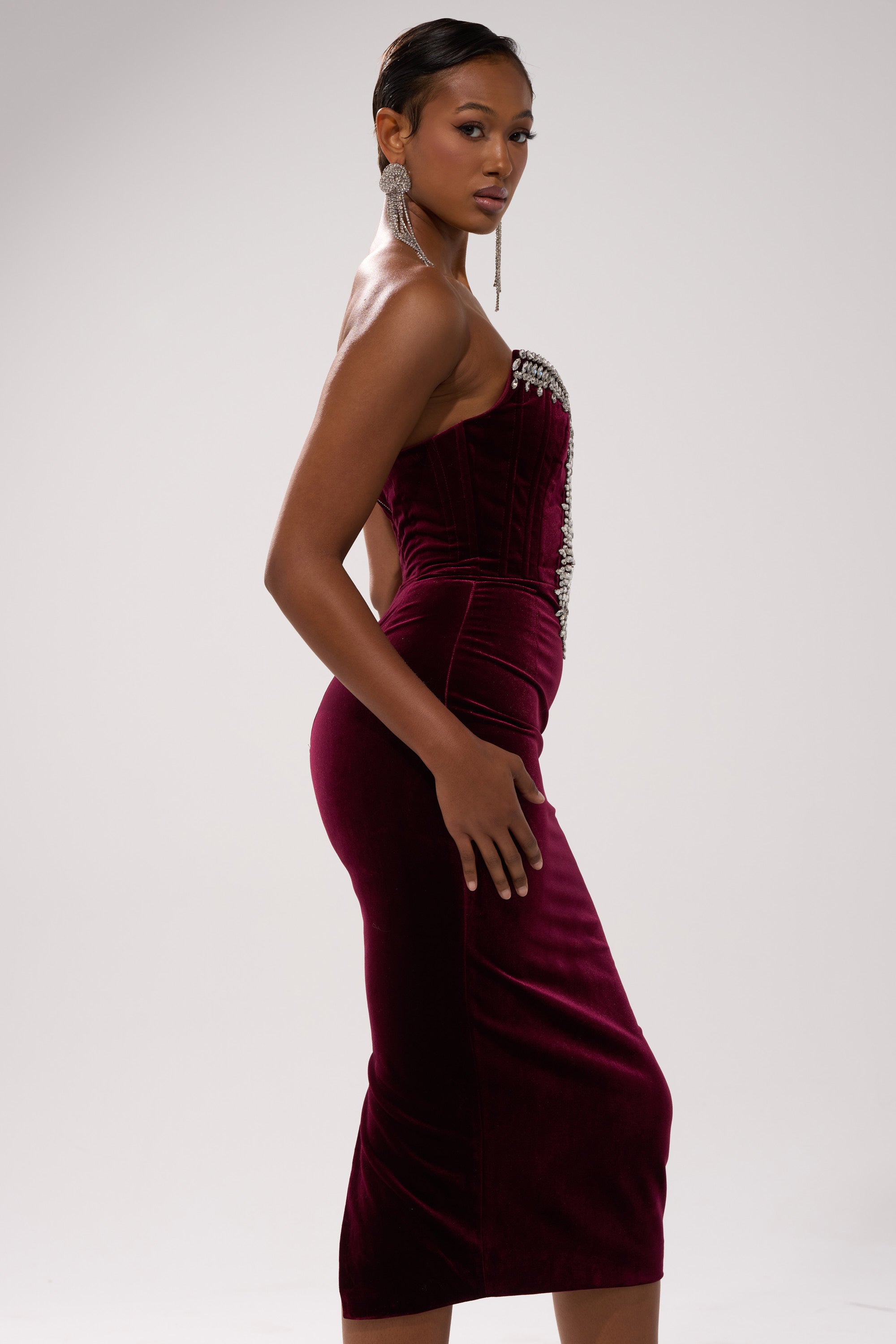 FEELIN THE LOVE VELVET RHINESTONE MINI DRESS