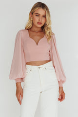 Romance Novel Sweetheart Neckline Open Back Top Blush