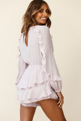 Nebula Long Sleeve Layered Ruffle Romper Mauve