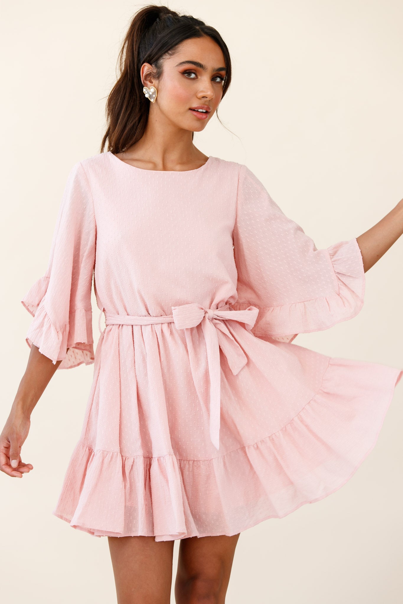 Joni Batwing Sleeve Waist Tie Dress Pink