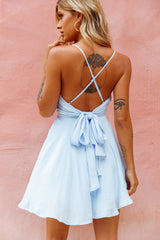Secret Place Strappy Tie Back Party Dress Steel Blue