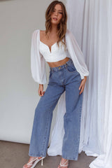 Tanner Long Sleeve Ruched Crop Top White