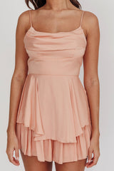 Well Versed Cowl Neck Flounce Romper Peach