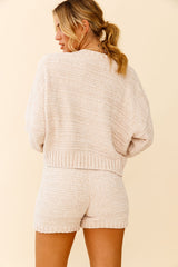 May Flowers Elasticated Chunky Knit Shorts Beige