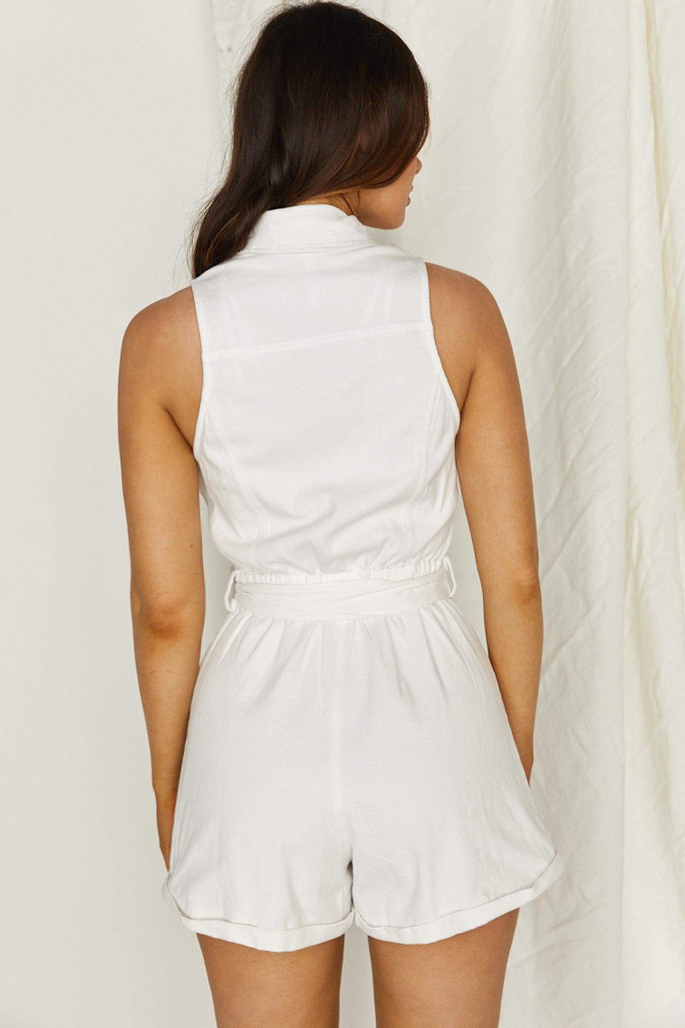 New Day Sleeveless Button-Up Romper White