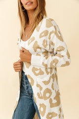 Switch It Up Longline Pocket Knit Cardigan Animal Print White