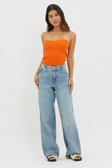 Flora Strapless Knit Top Orange
